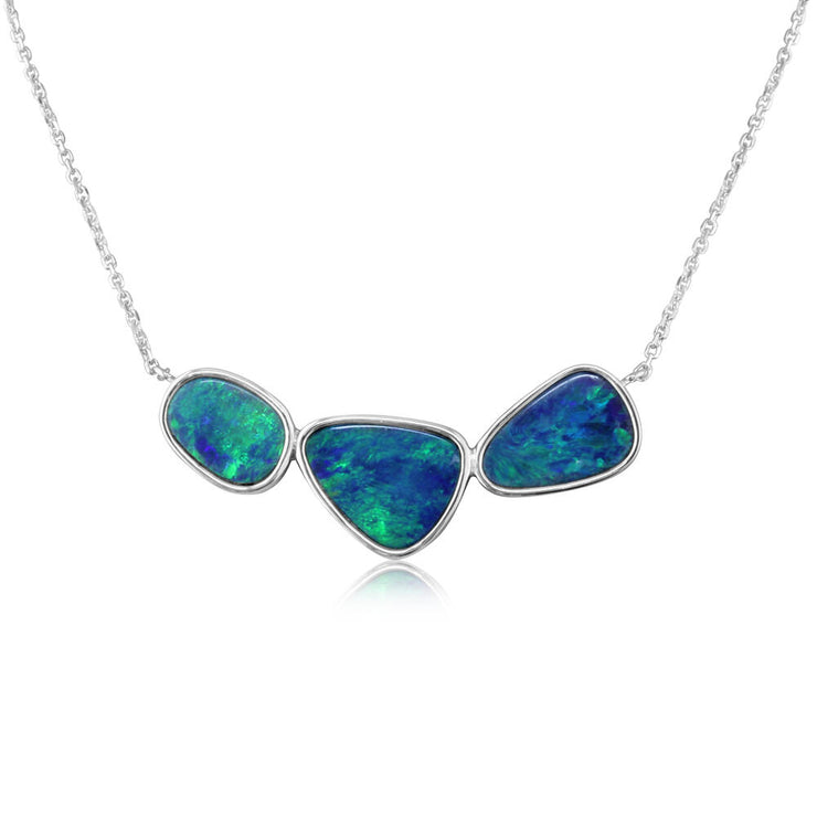 14K White Gold Australian Opal Doublet Necklace