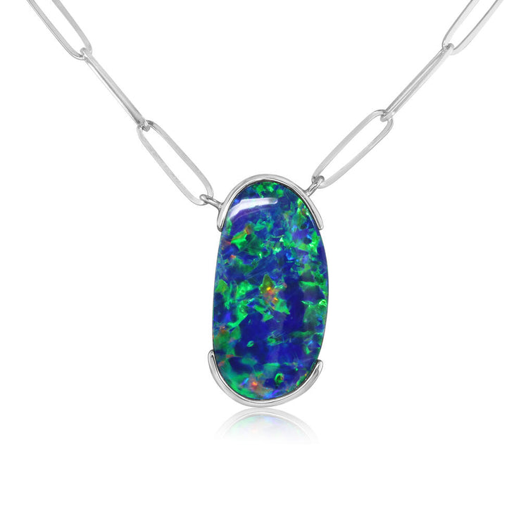 14K White Gold Australian Opal Doublet Neckpiece