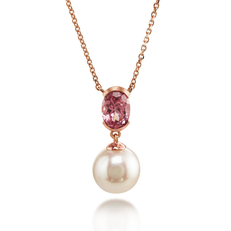 14K Rose Gold Cultured Pearl/Lotus Garnet Neckpiece