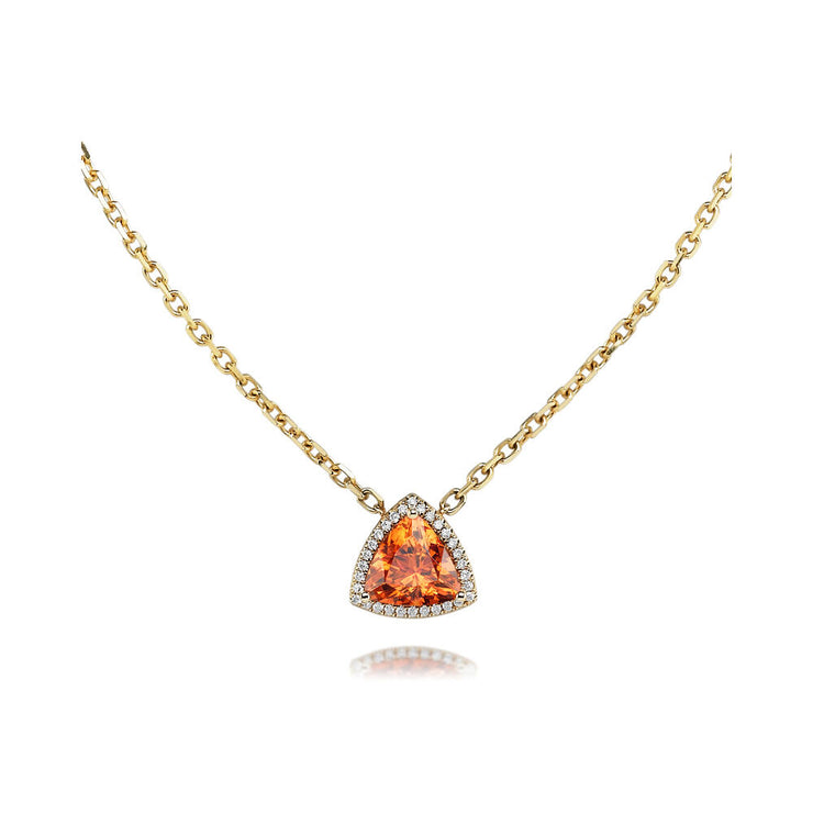 14K Yellow Gold Trillion Mandarin Garnet/Diamond Neckpiece