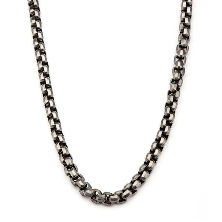 Steel Gun Metal IP Round Box Chain Necklace