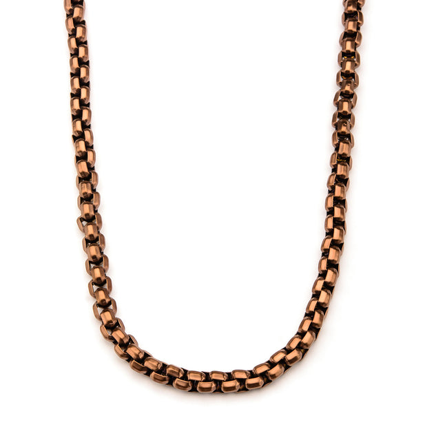 Rose Gold IP Round Box Chain Necklace