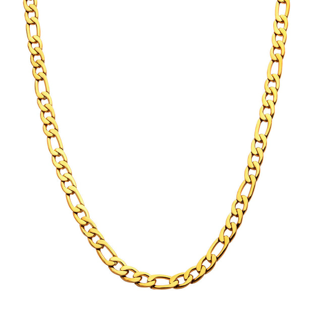 6mm 18Kt Gold IP Figaro Chain Necklace