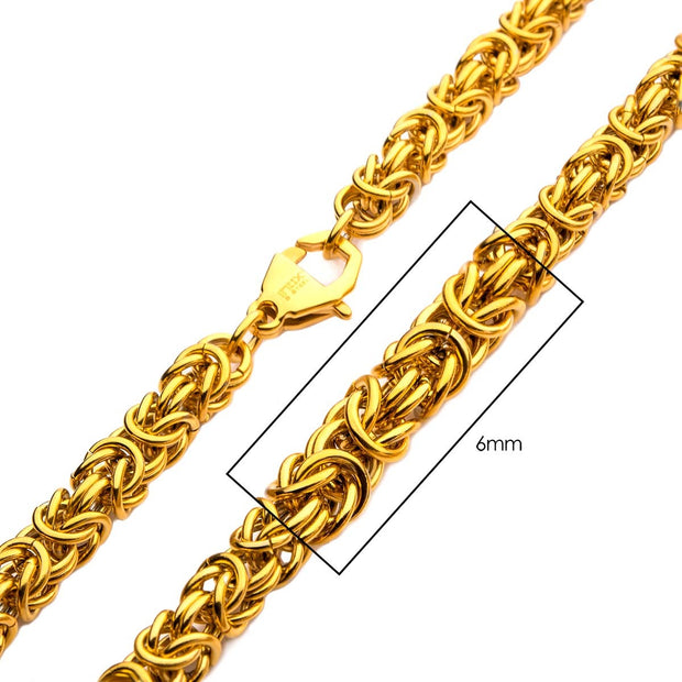 6mm 18Kt Gold IP King Byzantine Chain Necklace