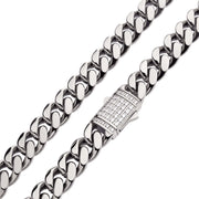 10mm Steel Miami Cuban Chain Necklace with CNC Precision Set CZ Double Tab Box Clasp