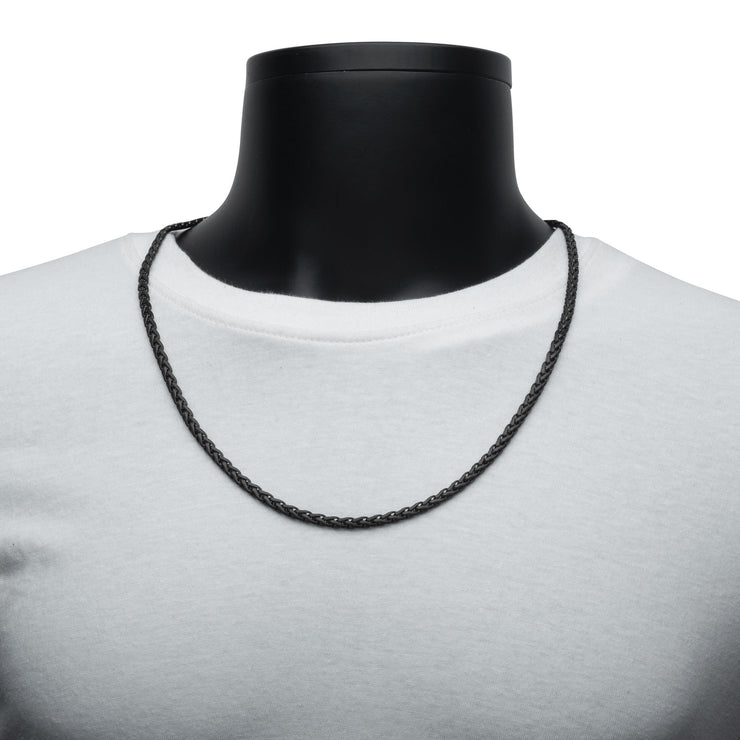 5mm Matte Finish Black IP Stainless Steel Spiga Chain Necklace