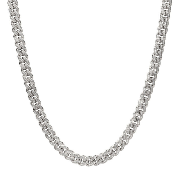 12mm Steel Miami Cuban Chain Necklace with CNC Precision Set Full Clear Cubic Zirconia Double Tab Box Clasp