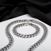 12mm Steel Miami Cuban Chain Necklace with CNC Precision Set Full Clear Cubic Zirconia Double Tab Box Clasp