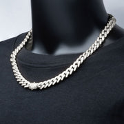 12mm Steel Miami Cuban Chain Necklace with CNC Precision Set Full Clear Cubic Zirconia Double Tab Box Clasp