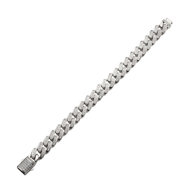 12mm Steel Miami Cuban Chain Bracelet with CNC Precision Set Full Clear Cubic Zirconia Double Tab Box Clasp