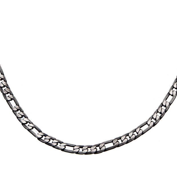 Stainless Steel Black IP Diamond Cut Figaro with Lobster Clasp Necklace