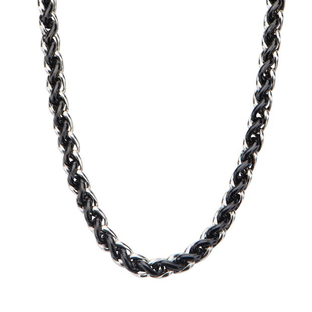 Stainless Steel & Black IP Wheat Chain Necklace