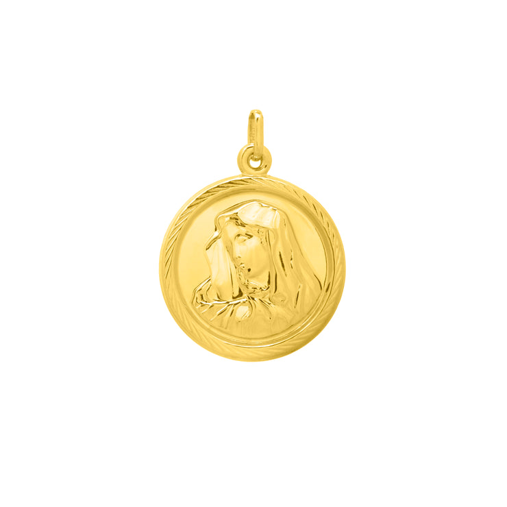 14K Gold Religious Virgin Mary Pendant