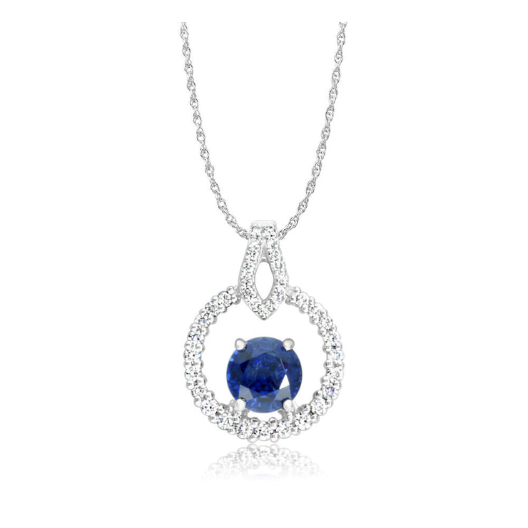 18K White Gold Blue Sapphire/Diamond Pendant