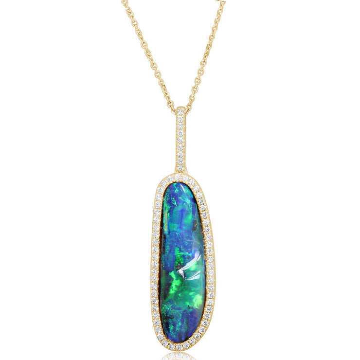 14K Yellow Gold Australian Boulder Opal/Diamond Pendant