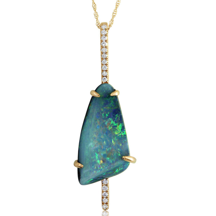 14K Yellow Gold Australian Boulder Opal/Diamond Pendant