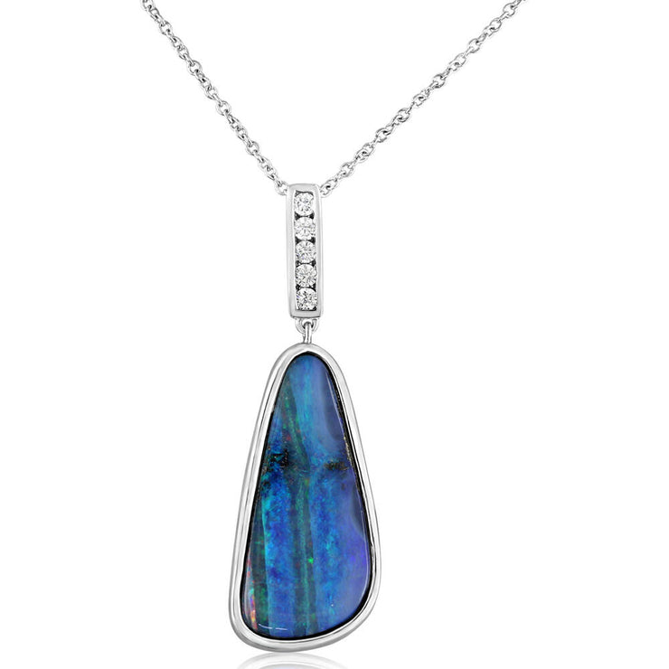 14K White Gold Australian Boulder Opal/Diamond Pendant