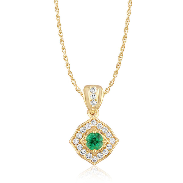 14K Yellow Gold Emerald/Diamond Pendant