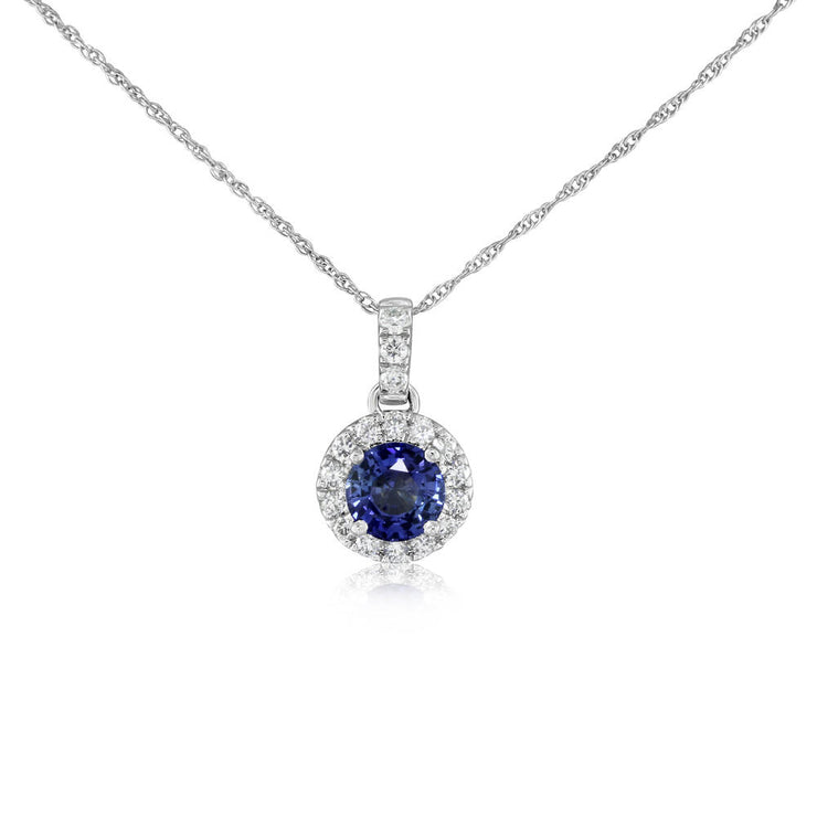 14K White Gold Ceylon Sapphire/Diamond Pendant