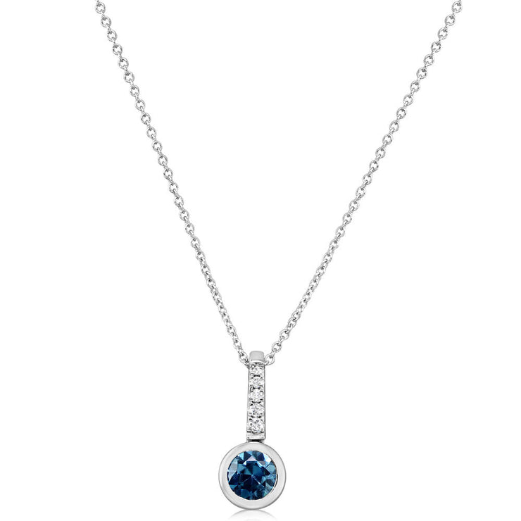 14K White Gold Blue Zircon/Diamond Pendant