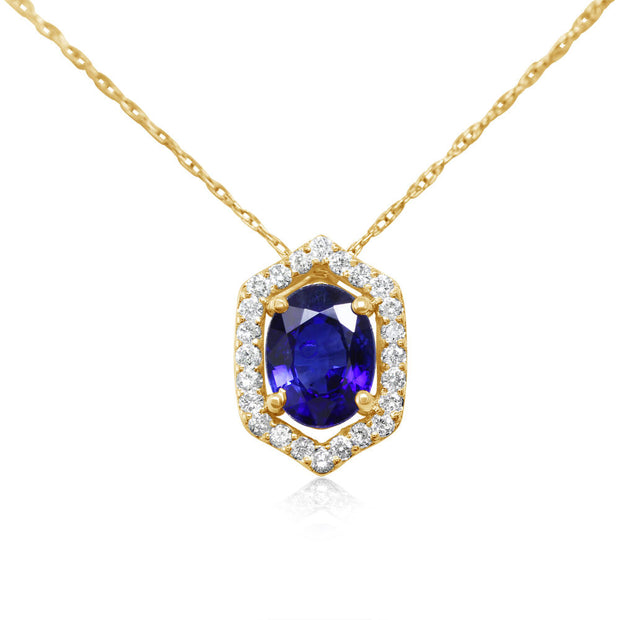 14K Yellow Gold Blue Sapphire/Diamond Pendant