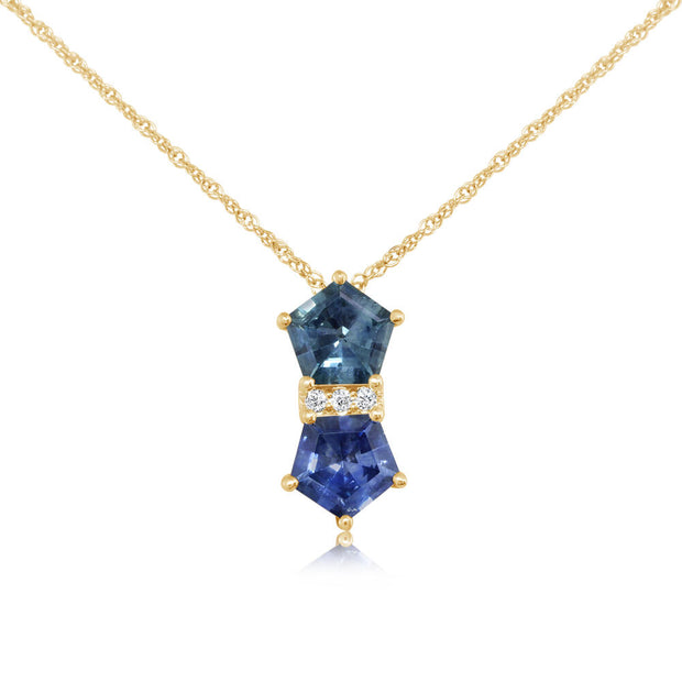 14K Yellow Gold 5.5mm Pentagon Montana Sapphire/Diamond Pendant