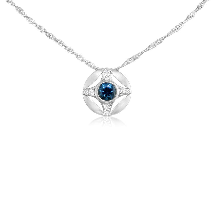 14K White Gold Blue Zircon/Diamond Pendant