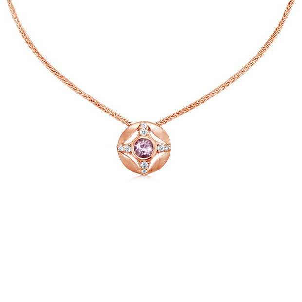 14K Rose Gold Lotus Garnet/Diamond Pendant