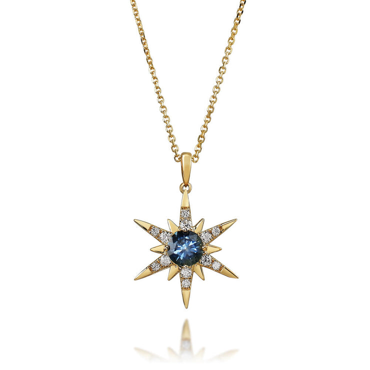 14K Yellow Gold Montana Sapphire/Diamond Star Pendant