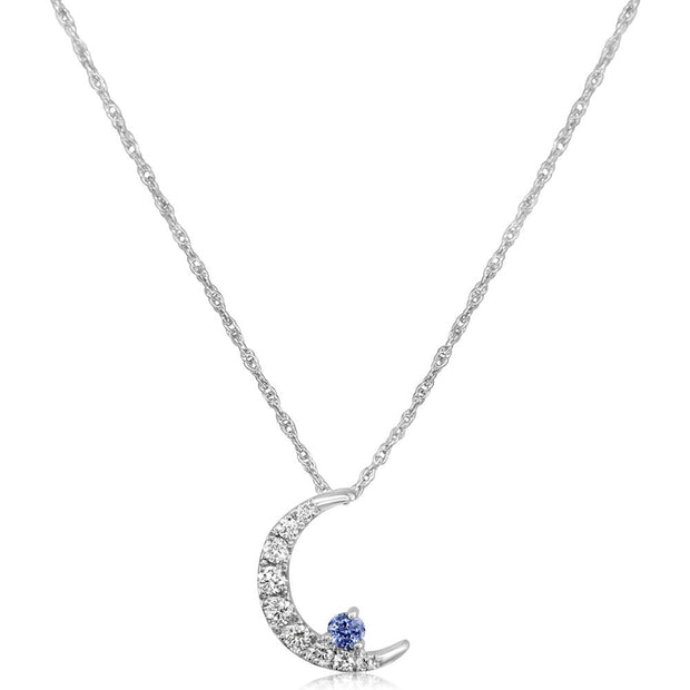 14K White Gold Yogo Sapphire/Diamond Moon Pendant