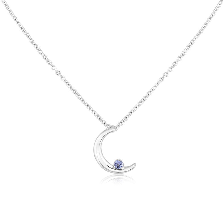 14K White Gold Yogo Sapphire Moon Pendant