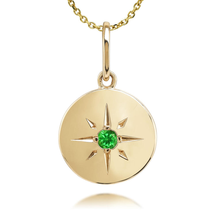 14K Yellow Gold Star Emerald Pendant