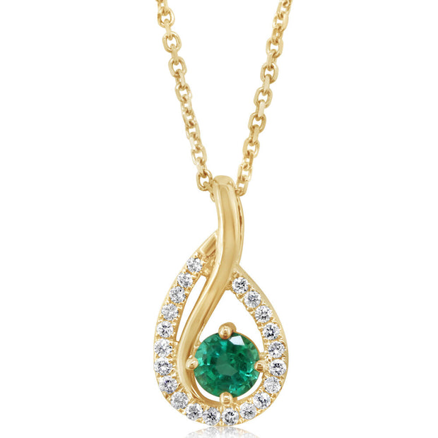 14K Yellow Gold Emerald/Diamond Pendant