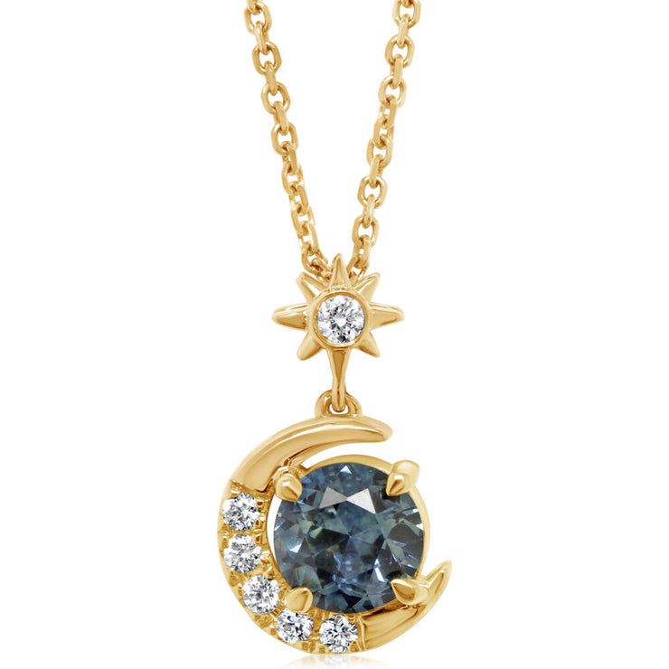 14K Yellow Gold Montana Sapphire/Diamond Moon Pendant