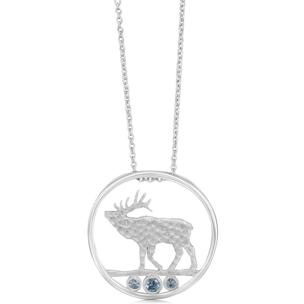 Sterling Silver Elk Montana Sapphire Pendant (3-Stones)