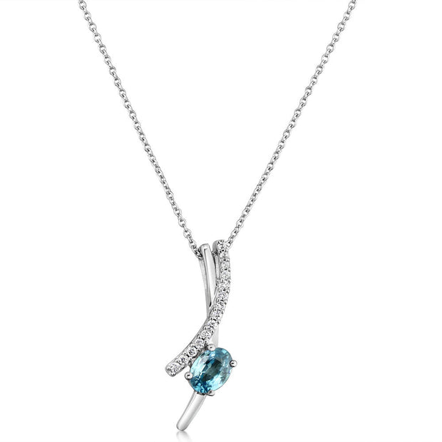 14K White Gold Blue Zircon/Diamond Pendant