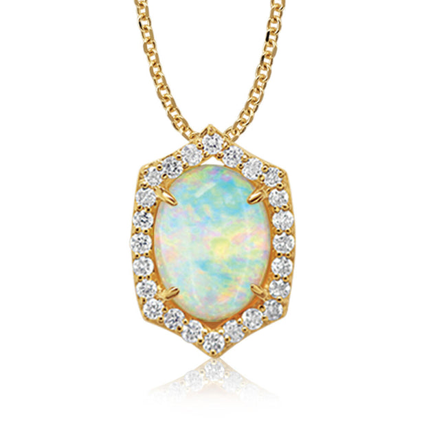 14K Yellow Gold Australian Opal/Diamond Pendant