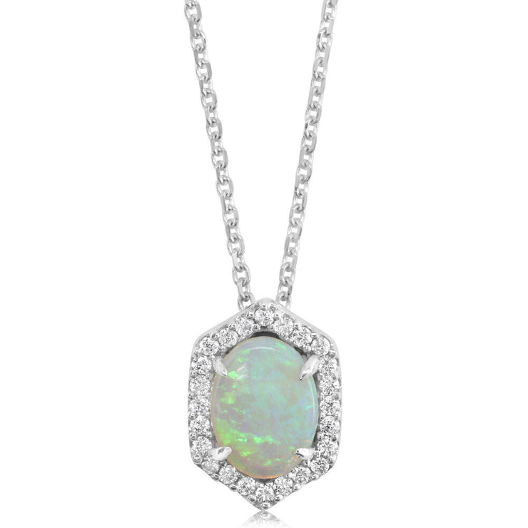 14K White Gold Australian Opal/Diamond Pendant