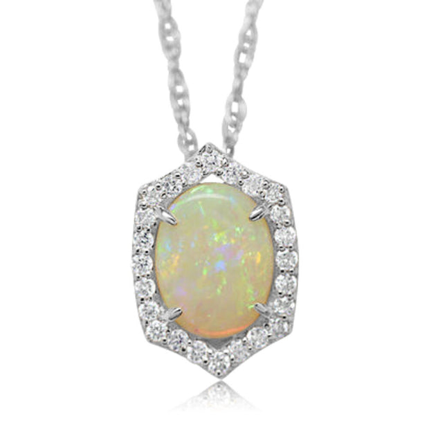 14K White Gold Australian Opal/Diamond Pendant