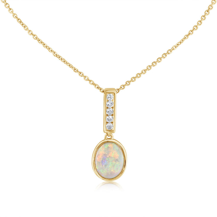 14K Yellow Gold Australian Opal/Diamond Pendant