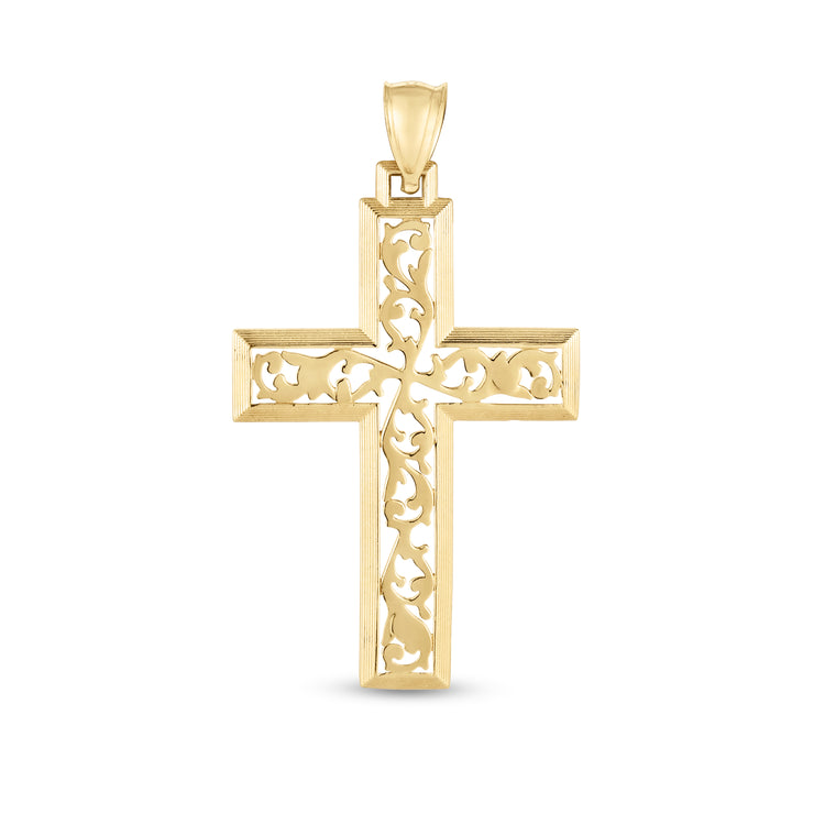 14K Gold Vine Cross Pendant