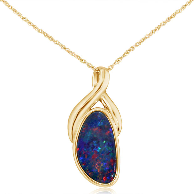 14K Yellow Gold Australian Opal Doublet Pendant