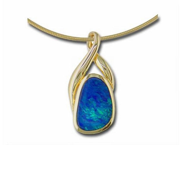 14K Yellow Gold Australian Opal Doublet Pendant