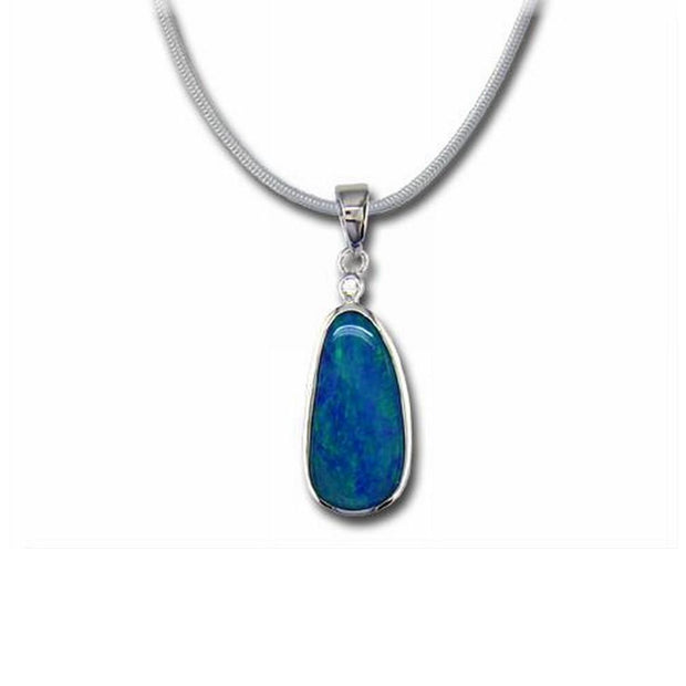 14K White Gold Australian Opal Doublet/Diamond Pendant