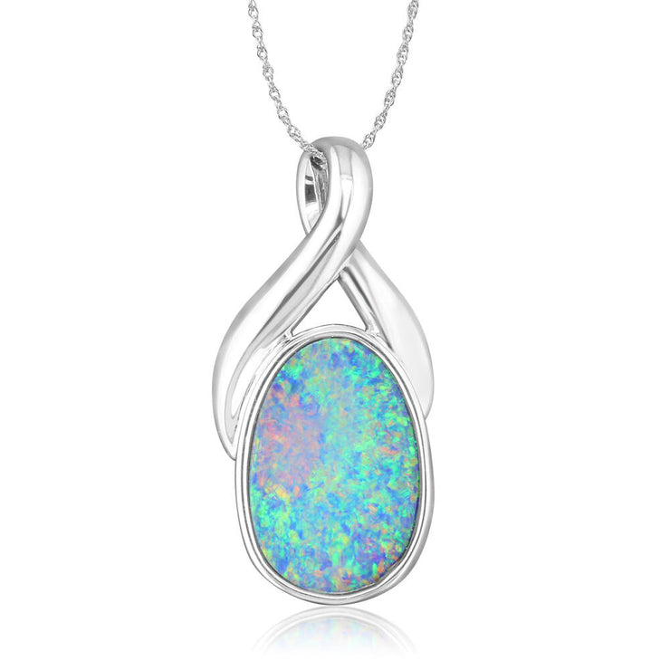 14K White Gold Australian Opal Doublet Pendant