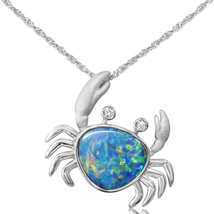 14K White Gold Australian Opal Doublet/Diamond Crab Pendant