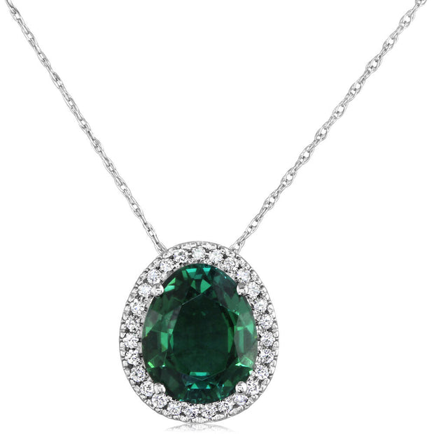 14K White Gold Blue/Green Tourmaline/Diamond Pendant