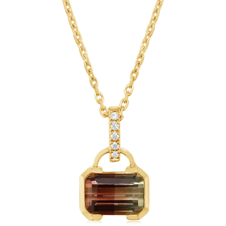 14K Yellow Gold Bi-Color Tourmaline/Diamond Pendant