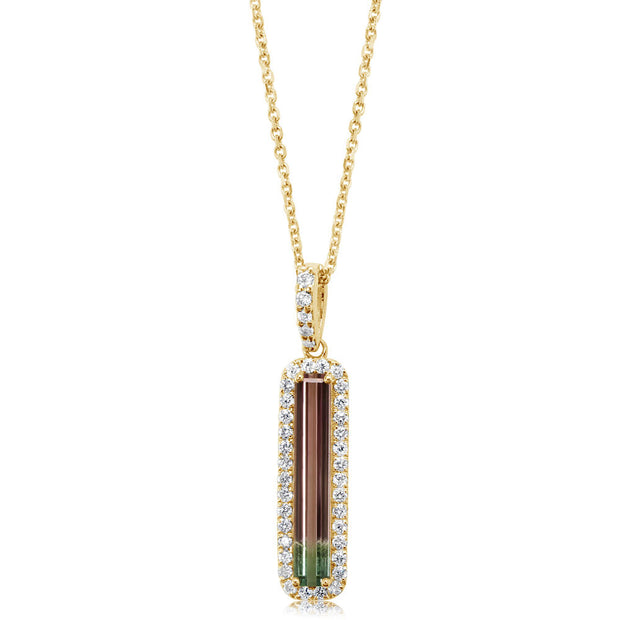 14K Yellow Gold Bi-Color Tourmaline/Diamond Pendant