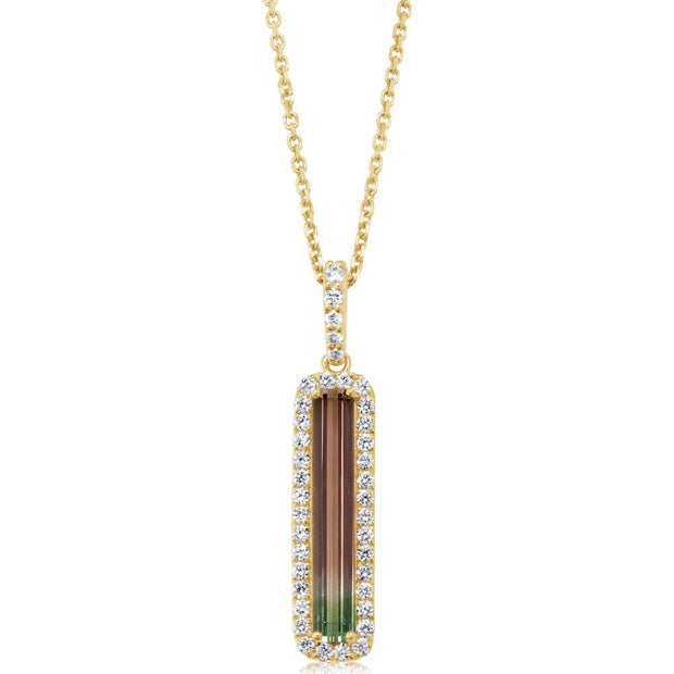 14K Yellow Gold Bi-Color Tourmaline/Diamond Pendant